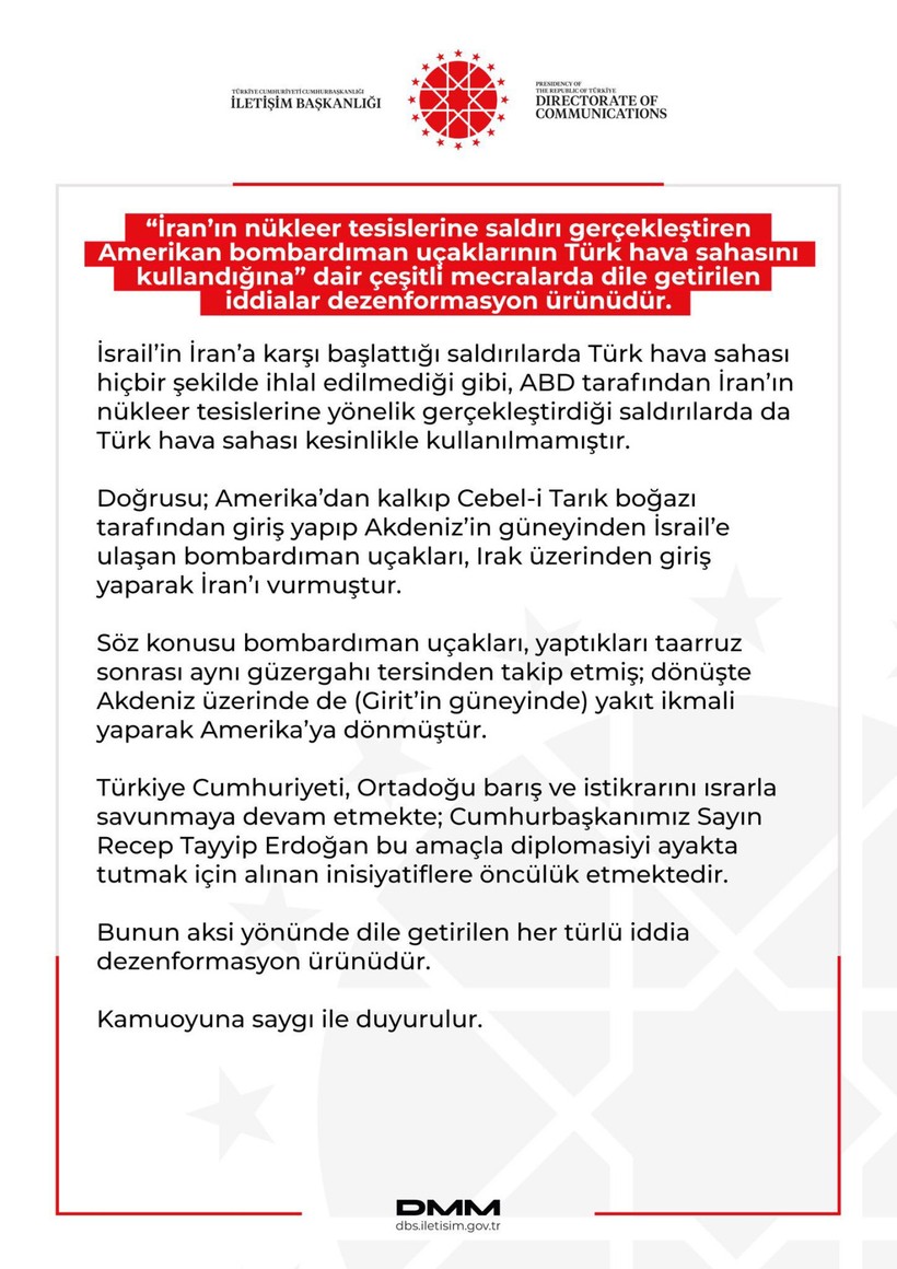 İletişim Başkanlığı'ndan açıklama: İran'ı bombalayan ABD uçakları Türk hava sahasını mı kullandı? - Resim : 1