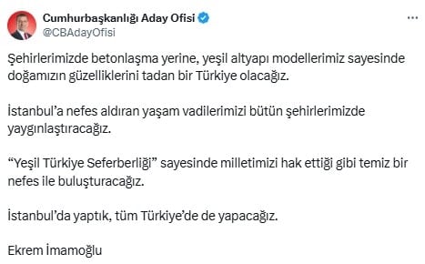 İmamoğlu'ndan bir duyuru daha! Yeşil Türkiye Seferberliği