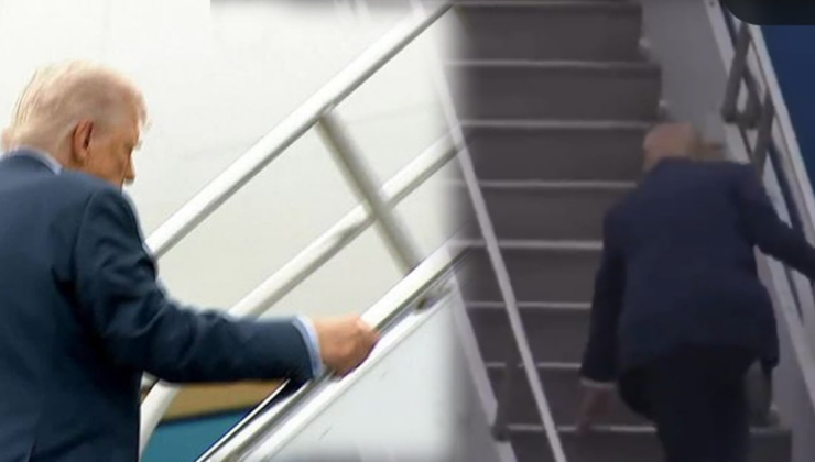 Trump uçağa binerken tökezledi