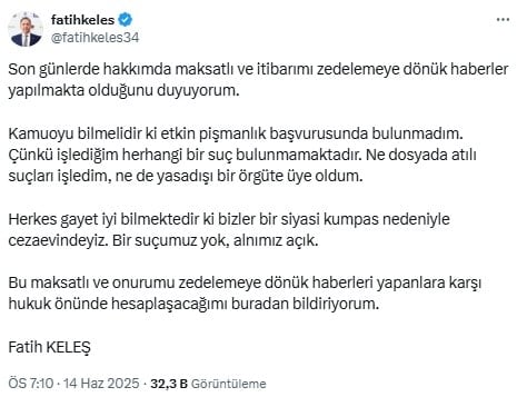 Yandaş medya etkin pişmanlıktan faydalandı demişti! O isimden yalanlama