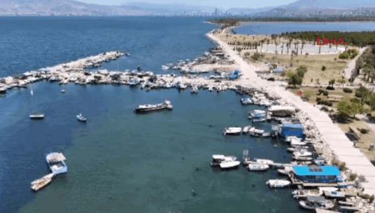 İzmir'de lagünü deniz yosunları kapladı