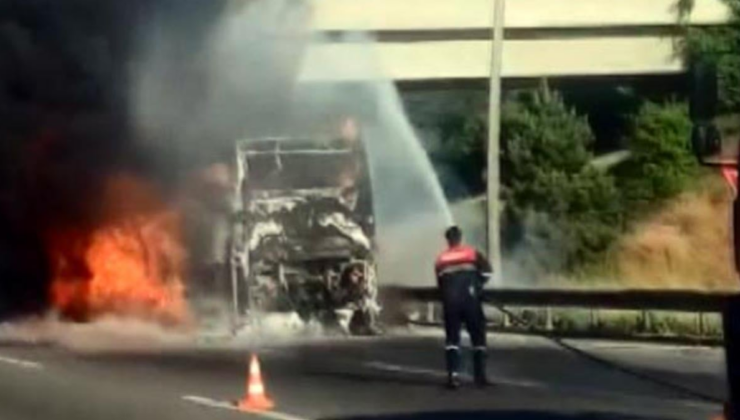 Ankara'dan yola çıkan otobüs Bolu'da alev alev yandı