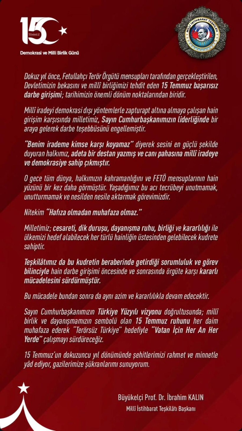 İbrahim Kalın'dan 15 Temmuz mesajı: Şehitlerimize minnettarız - Resim : 1