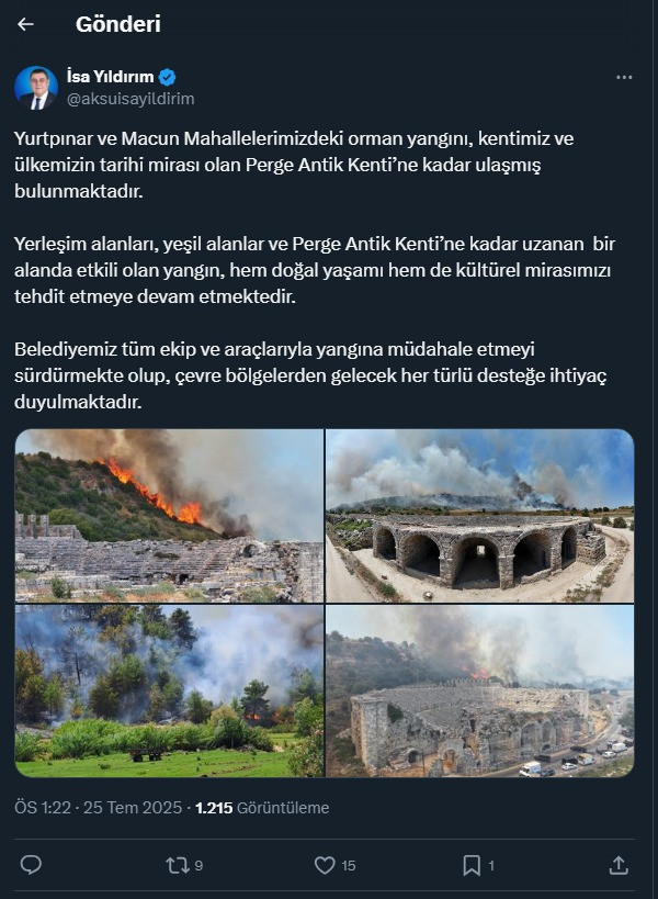 Antalya'da yangın: Alevler Perge Antik Kenti'ne sıçramadan söndürüldü - Resim : 1