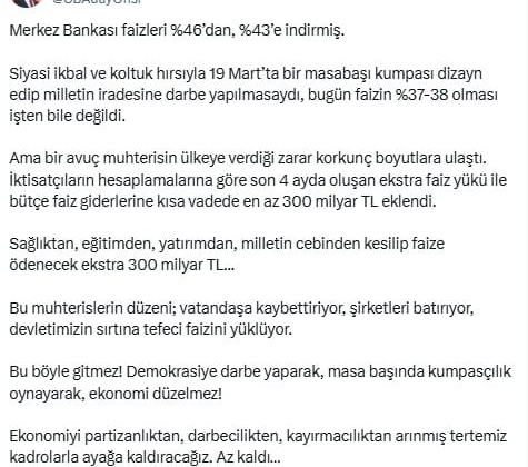 Ekrem İmamoğlu'ndan faiz kararına tepki! 'Bu düzen vatandaşa kaybettiriyor'
