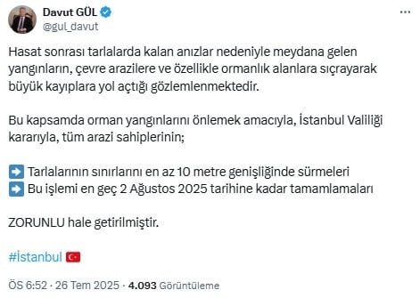 İstanbul Valiliği’nden tüm arazi sahiplerine “zorunlu” uyarı