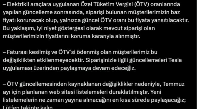 Tesla Türkiye'de satışları durdurdu! Sipariş veren de ÖTV zammından etkilenecek