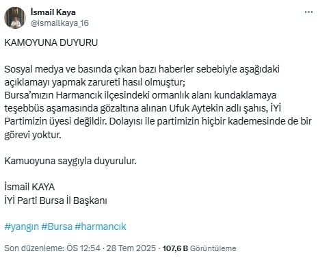 Ormanı yakan FETÖ'cü İYİ Parti'de yönetici mi? Sosyal medyayı sallayan o iddiaya ilk açıklama