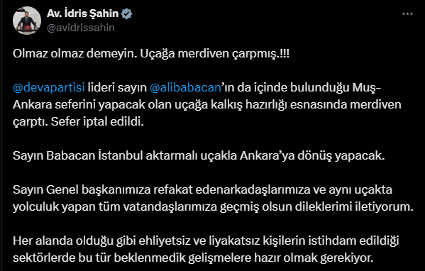 Ali Babacan'ın içinde olduğu uçağa merdiven çarptı