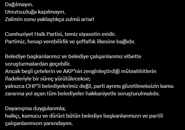 Kılıçdaroğlu'ndan CHP'li belediyelere yönelik operasyonlara tepki
