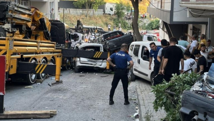 Başakşehir'de vinç kontrolden çıktı: 23 araç hasar gördü