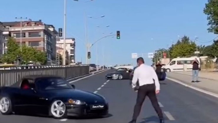 Arnavutköy’de düğün konvoyunda tehlikeli drift! Kırmızı ışıkta trafiği felç ettiler