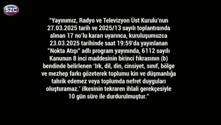 Sözcü TV 10 gün süreyle karartıldı