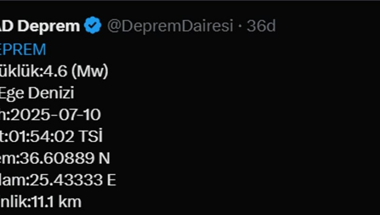 Ege'de 4,6 büyüklüğünde deprem (son depremler)