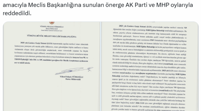 'LGS' önergesi AKP-MHP oylarıyla reddedildi