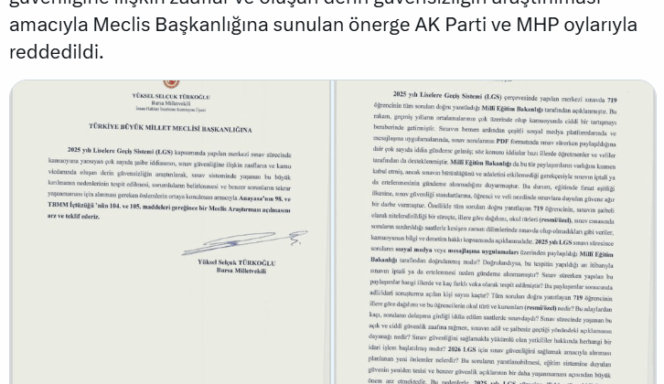 'LGS' önergesi AKP-MHP oylarıyla reddedildi
