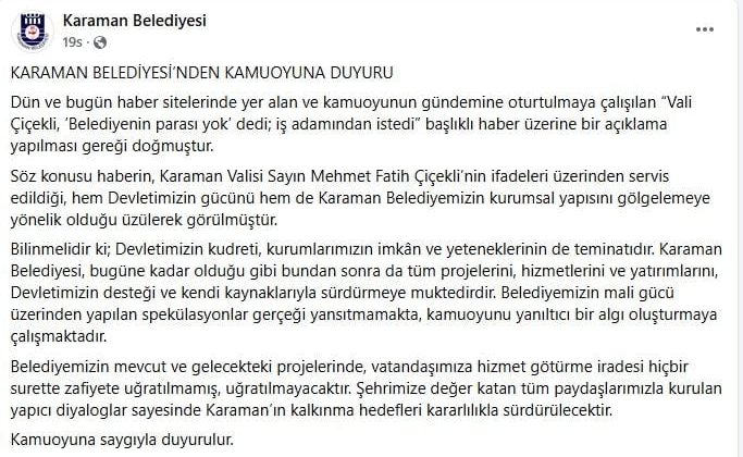 Vali ve MHP’li Belediye arasında ‘kasada para yok’ krizi