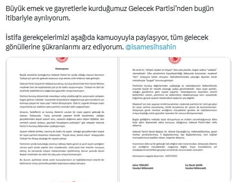 Gelecek Partisi'nde istifa krizi! İki vekil birden ayrıldı