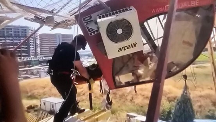 60 metrelik vinç devrildi! Operatör askıda kaldı
