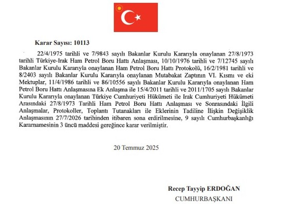 Türkiye-Irak Petrol Boru Hattı Anlaşması seneye sona erecek