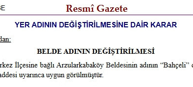 Resmi Gazete'de yayımlandı: Bir beldenin ismi değiştirildi