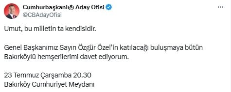 İmamoğlu'ndan Bakırköy mitingi çağrısı