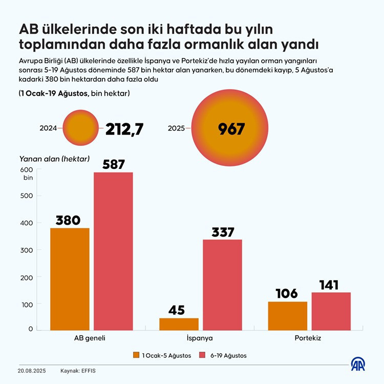 AB'de 2 haftada bu yılın toplamından daha fazla orman yandı - Resim : 1