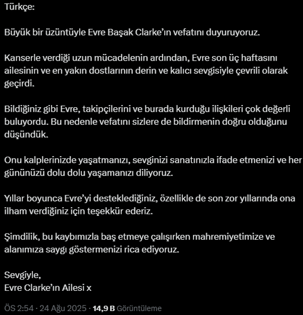 Ailesi duyurdu: Kanserle mücadele eden Evre Başak Clarke hayatını kaybetti - Resim : 2