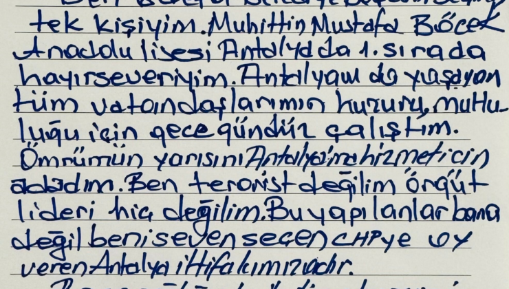 Muhittin Böcek’ten sağlık ve adalet Vurgusu: “Ben Terörist Değilim, Bu Yapılanlar Antalya İttifakı’nadır”