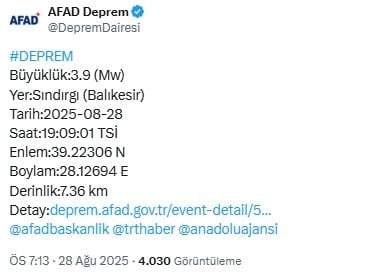 AFAD Açıkladı: Balıkesir sallanmaya devam ediyor