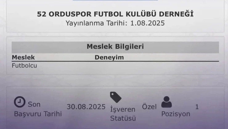 İŞKUR'da sıra dışı ilan: 52 Orduspor futbolcu aranıyor!