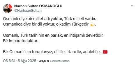 Abdülhamit'in torunu Nurhan Osmanoğlu'ndan dikkat çeken Türk Milleti çıkışı