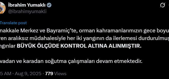 Çanakkale'de yangın saatlerdir sürüyor! Bakan Yumaklı'dan yeni açıklama