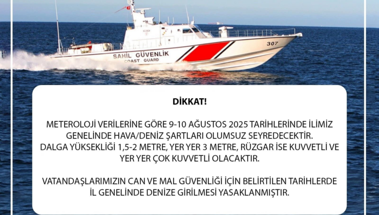 Artvin'de denize girişlere 2 gün izin verilmeyecek