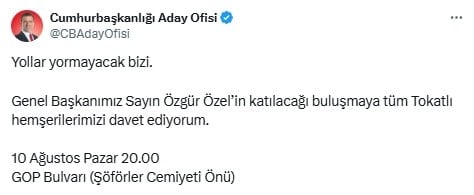 İmamoğlu'ndan Tokat mitingine davet