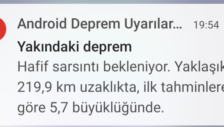 Telefonlar 6.1 büyüklüğündeki depremi 30 saniye önce bildirdi
