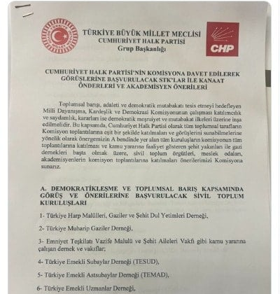 CHP komisyona katılmasını istediği dernekleri açıkladı