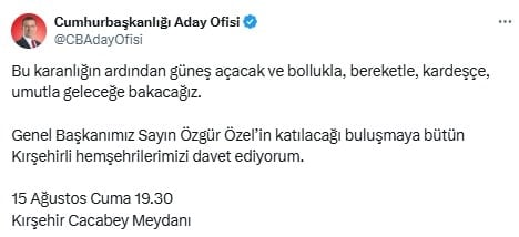 Ekrem İmamoğlu'ndan Kırşehir mitingine çağrı