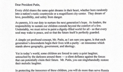 Melania Trump, Putin'e mektup yazdı