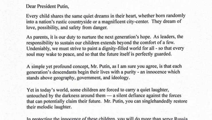 Melania Trump, Putin'e mektup yazdı