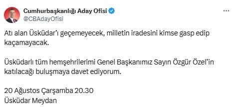 İmamoğlu'ndan Üsküdar mitingine çağrı