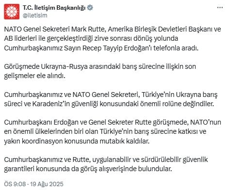Cumhurbaşkanı Erdoğan NATO Genel Sekreteri Mark Rutte ile telefonda görüştü