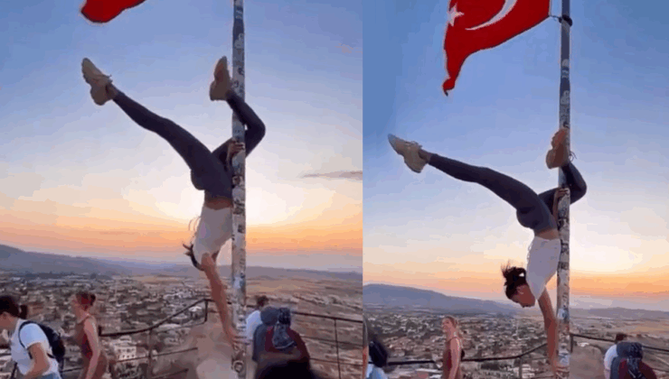 Bayrak direğindeki striptiz dansına soruşturma başlatıldı