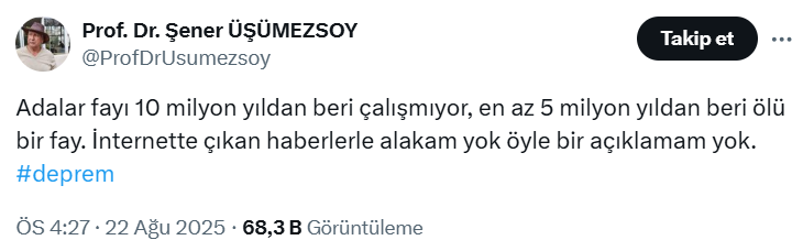 Şener Üşümezsoy'dan 'Adalar fayı' açıklaması: Dediğim 23 Nisan'da çıktı!