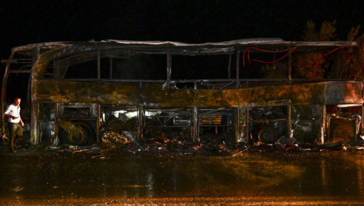 Ankara'da yolcu otobüsü alev alev yandı