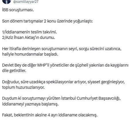 AKP'li Şamil Tayyar İBB iddianamesi için tarih verdi
