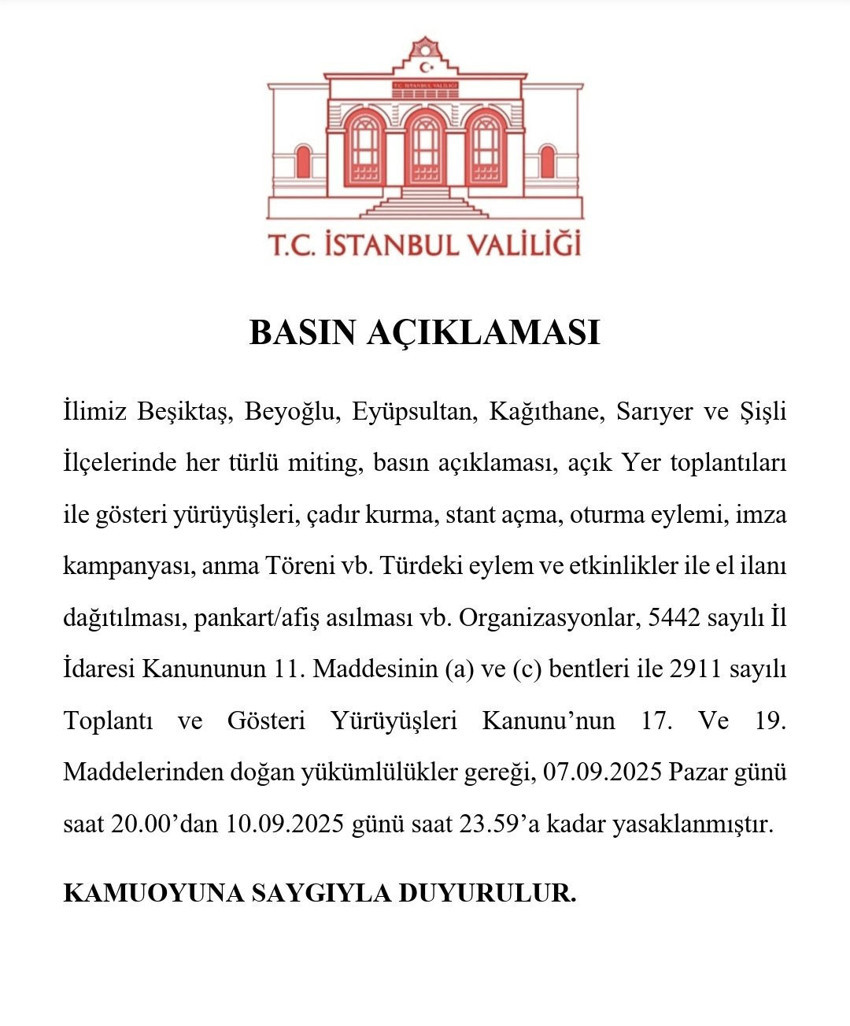Son dakika! İstanbul Valiliği'nden 6 ilçede 3,5 günlük eylem yasağı! - Resim : 1