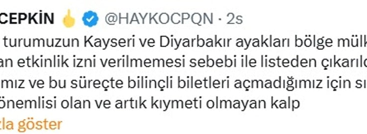 Hayko Cepkin’in Kayseri ve Diyarbakır konserleri valilik kararıyla iptal edildi