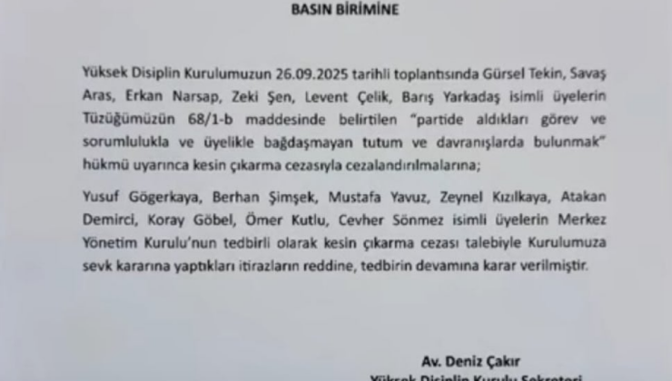 Gürsel Tekin ve Barış Yarkadaş CHP'den ihraç edildi!