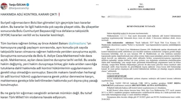 Tanju Özcan hakkında yurt dışına çıkış yasağı ve adli kontrol kararı